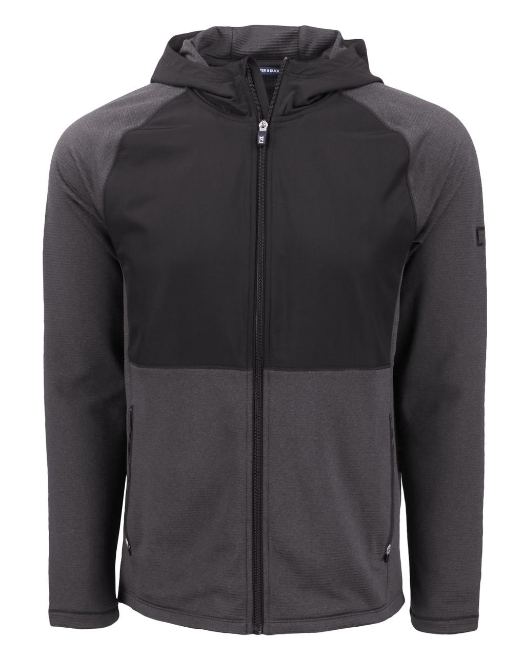Cutter & Buck Peshastin Fleece Recycled Mens Hybrid Jacket MCK01334 Black Heather