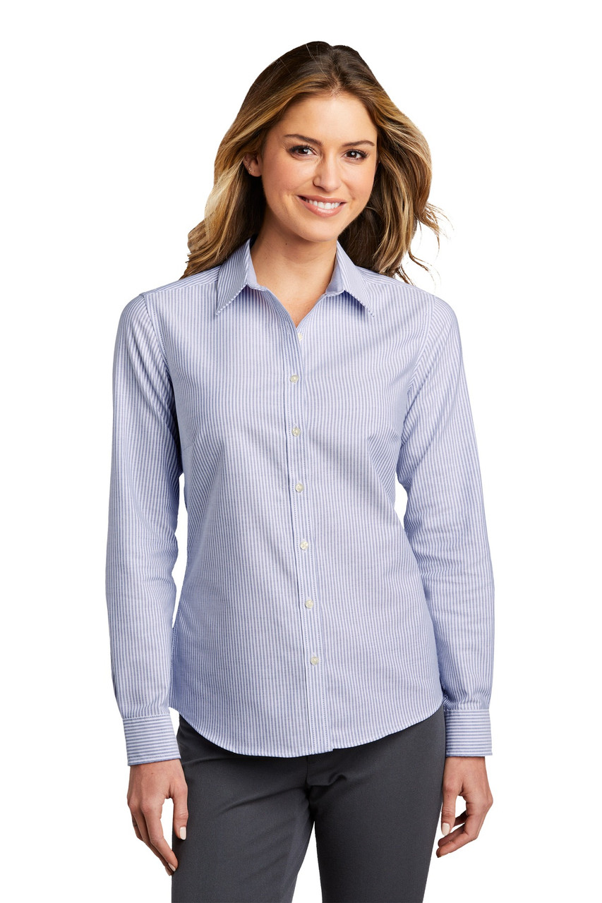 Port Authority ® Ladies SuperPro ™ Oxford Stripe Shirt. LW657 Oxford Blue/ White