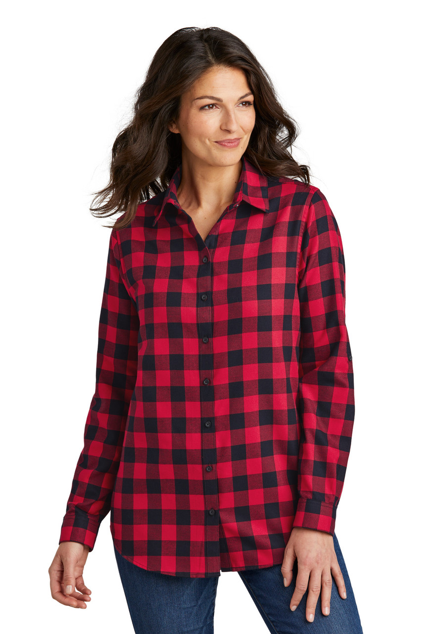Port Authority® Ladies Plaid Flannel Tunic . LW668 Red/ Black Buffalo Check