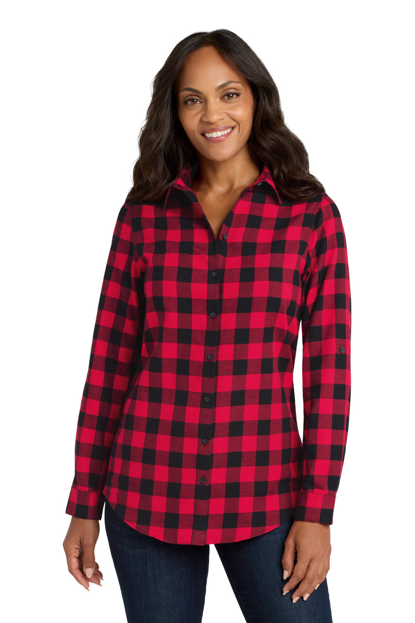 Port Authority® Women's Plaid Flannel Tunic . LW668 Red/ Black Buffalo Check