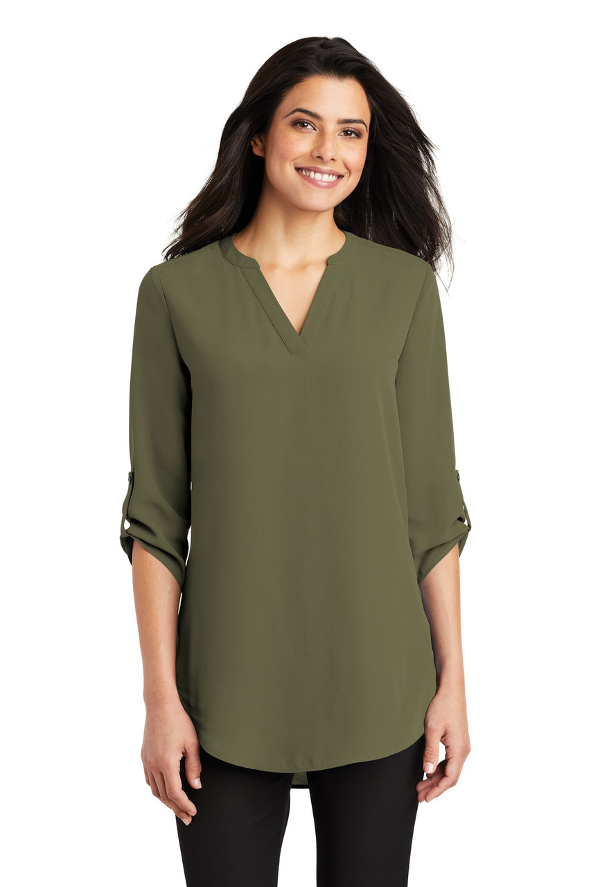 Port Authority® Ladies 3/4-Sleeve Tunic Blouse. LW701 Deep Olive