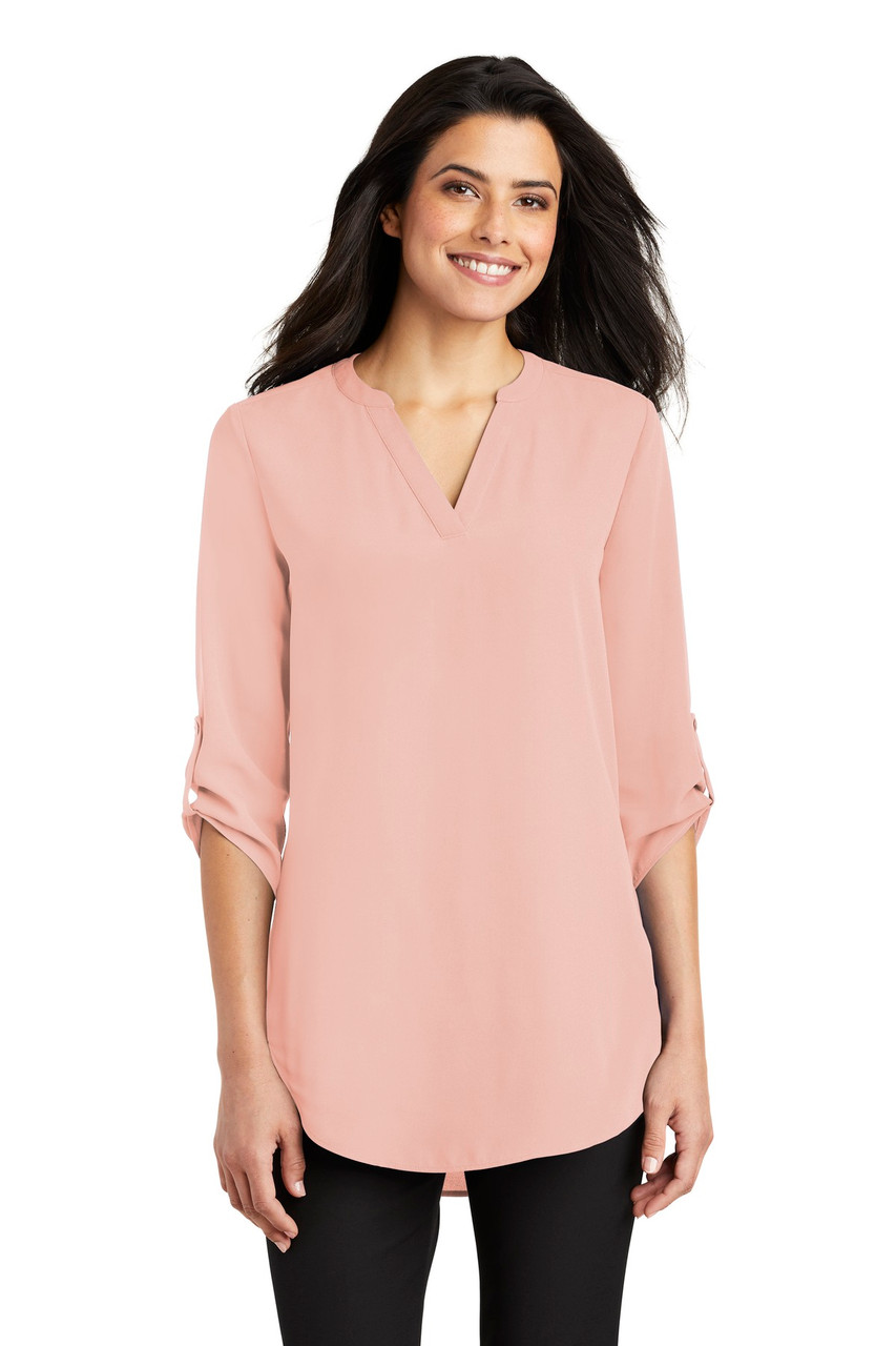 Port Authority® Ladies 3/4-Sleeve Tunic Blouse. LW701 Rose Quartz