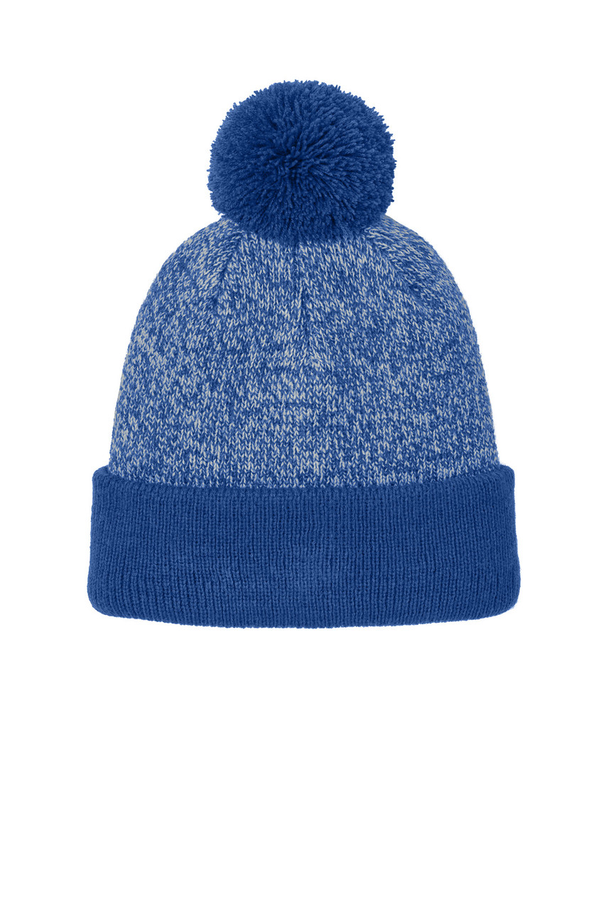 Sport-Tek® Halftime Heather Pom Beanie STC68 True Royal/ Silver
