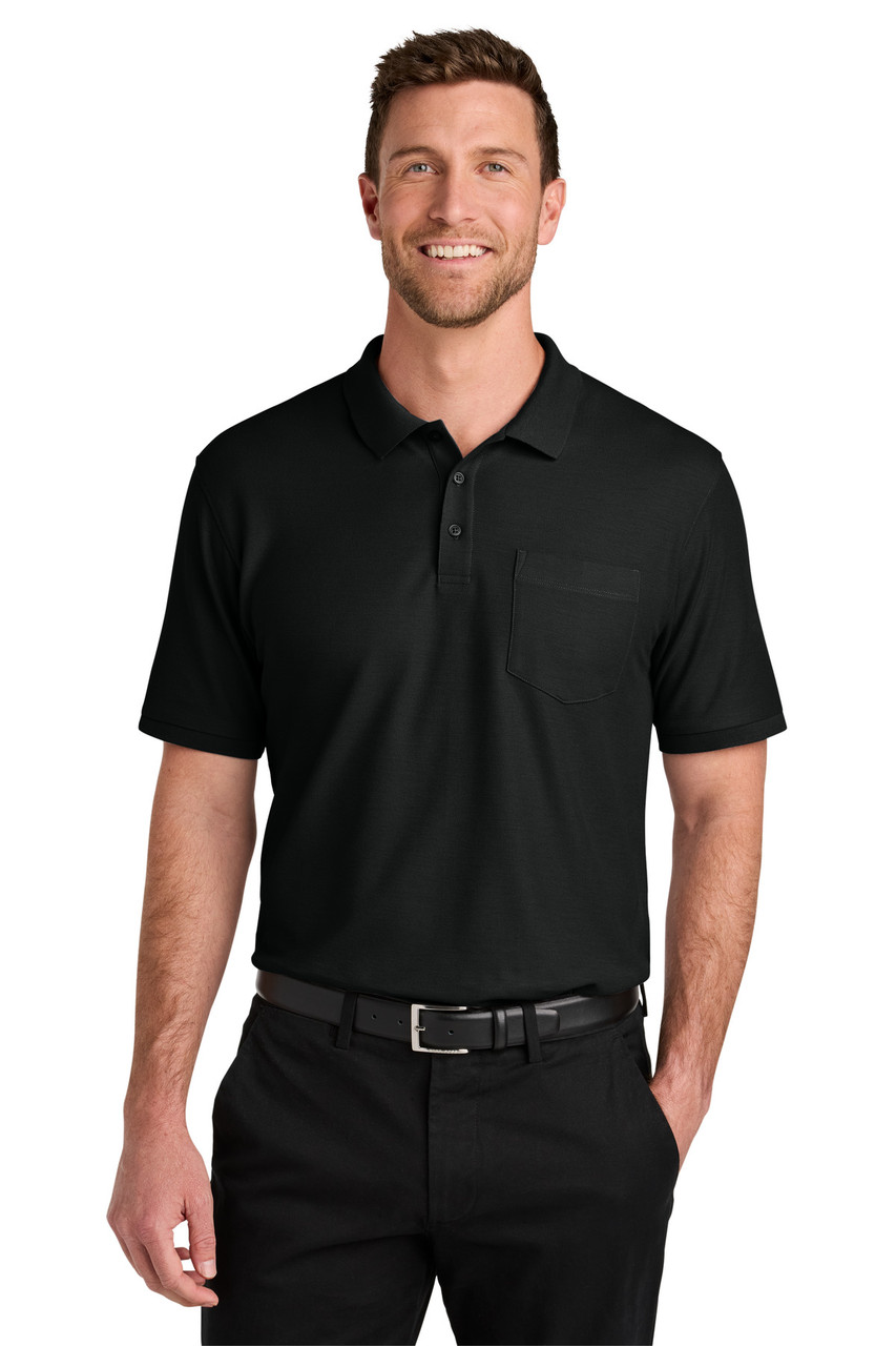 Port Authority® Tall Wearever Signature Pique Pocket Polo TLK200P Deep Black