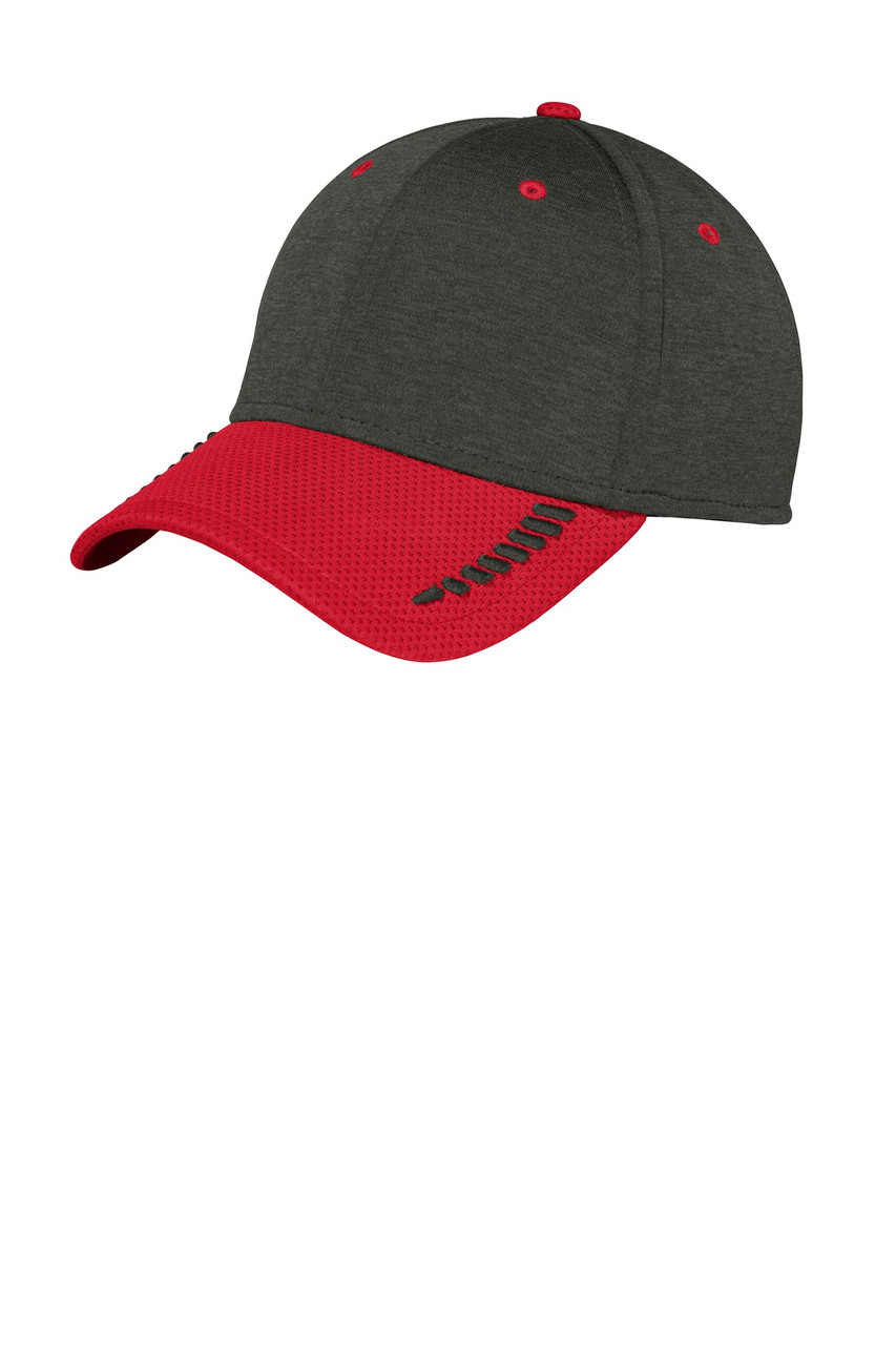 New Era ® Shadow Stretch Heather Colorblock Cap. NE704 Scarlet/ Black Shadow Heather