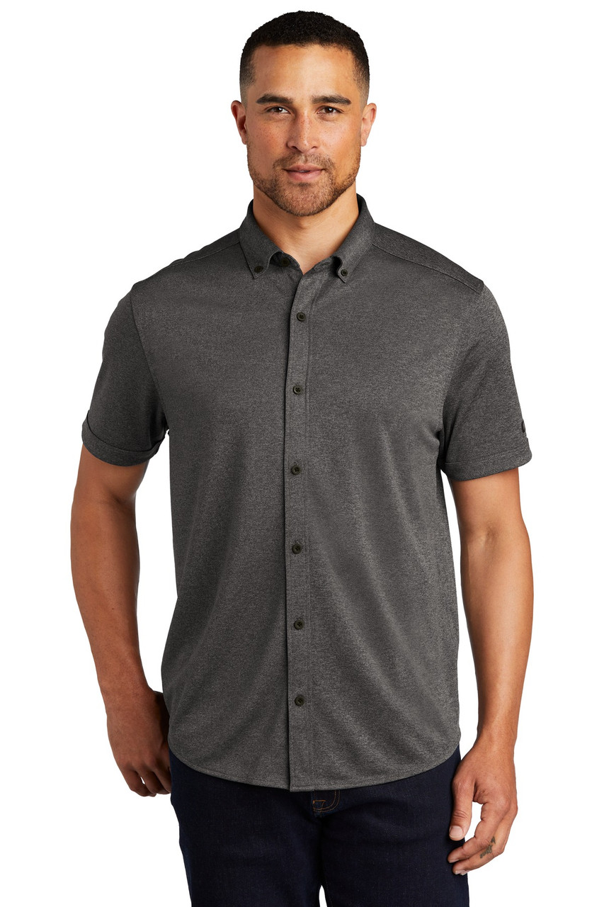 OGIO ® Gravitate Full-Button Polo. OG141 Dark Heather Grey