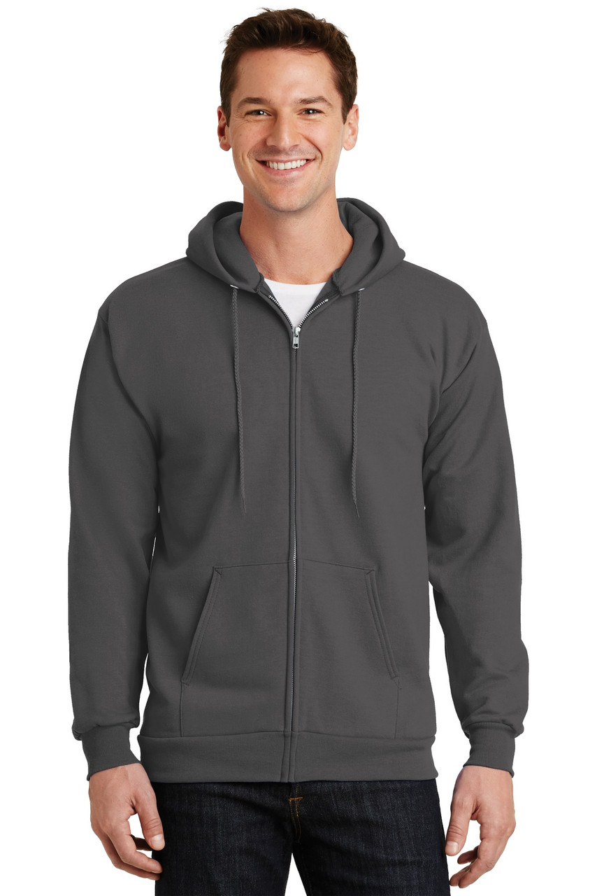 Port & Company® -  Essential Fleece Full-Zip Hooded Sweatshirt.  PC90ZH Charcoal