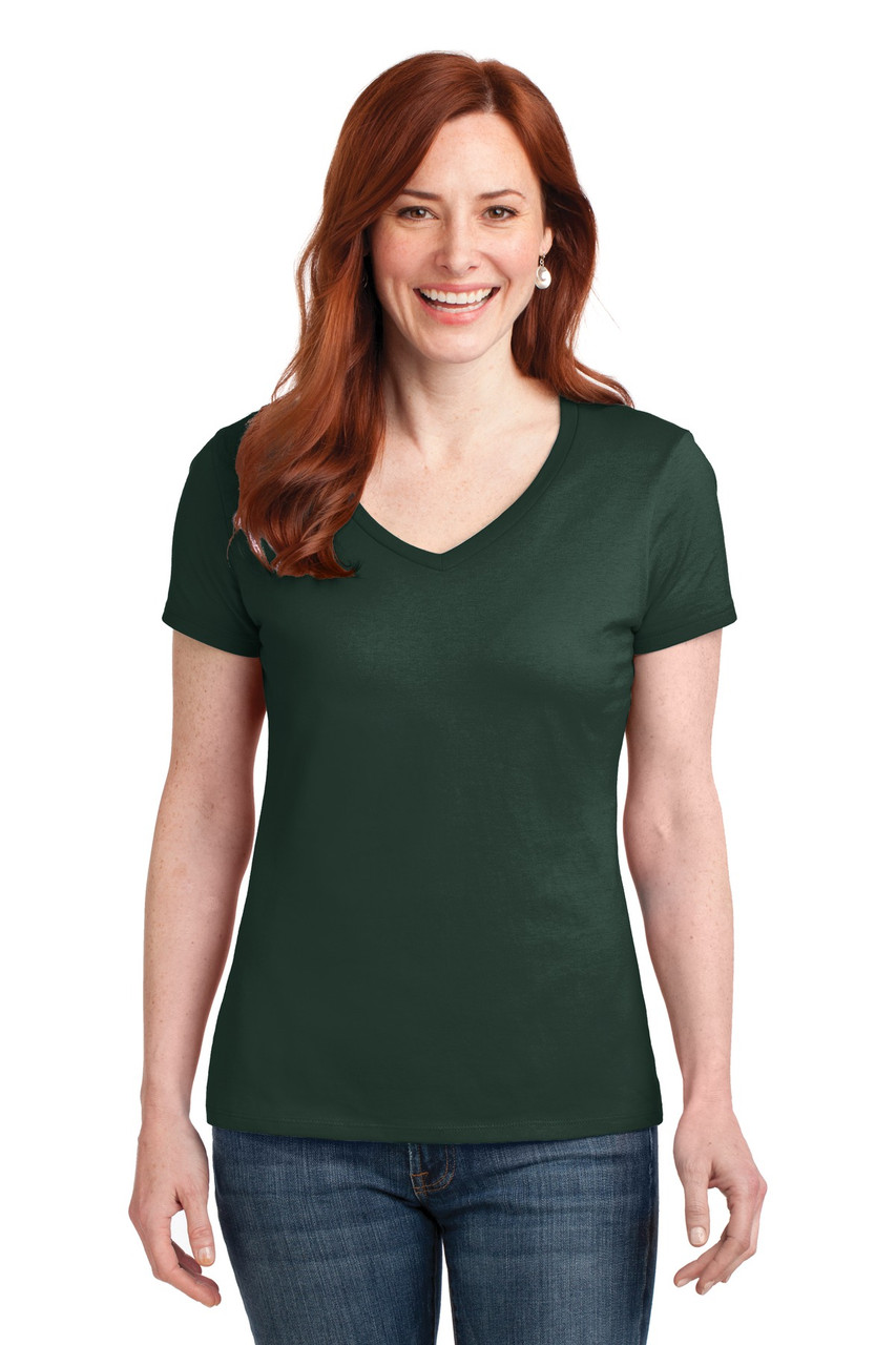 Hanes® Ladies Nano-T® Cotton V-Neck T-Shirt. S04V Deep Forest