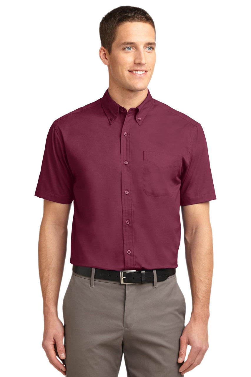 Port Authority® Short Sleeve Easy Care Shirt.  S508 Burgundy/ Light Stone