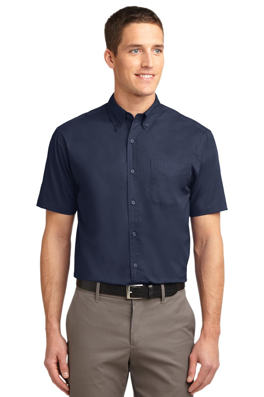 Port Authority® Short Sleeve Easy Care Shirt.  S508 Navy/ Light Stone