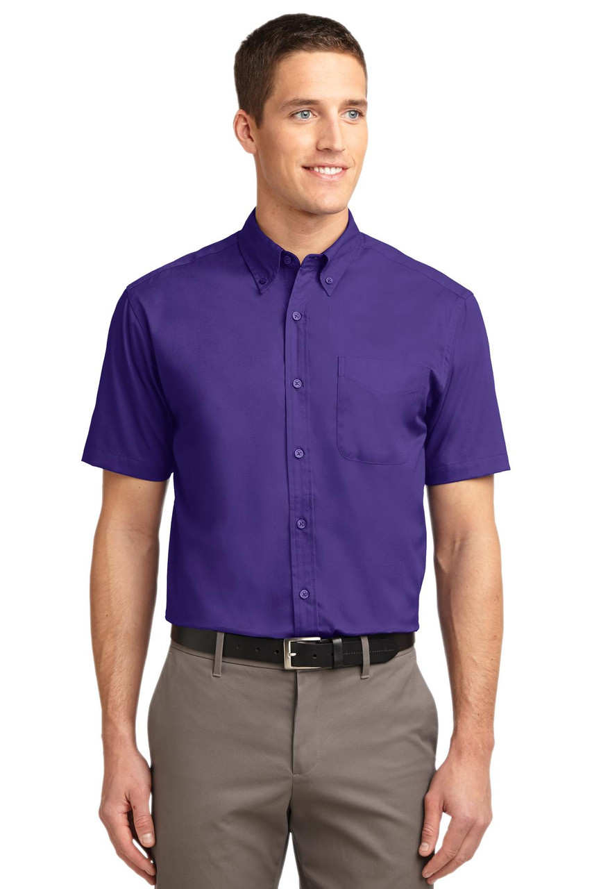 Port Authority® Short Sleeve Easy Care Shirt.  S508 Purple/ Light Stone