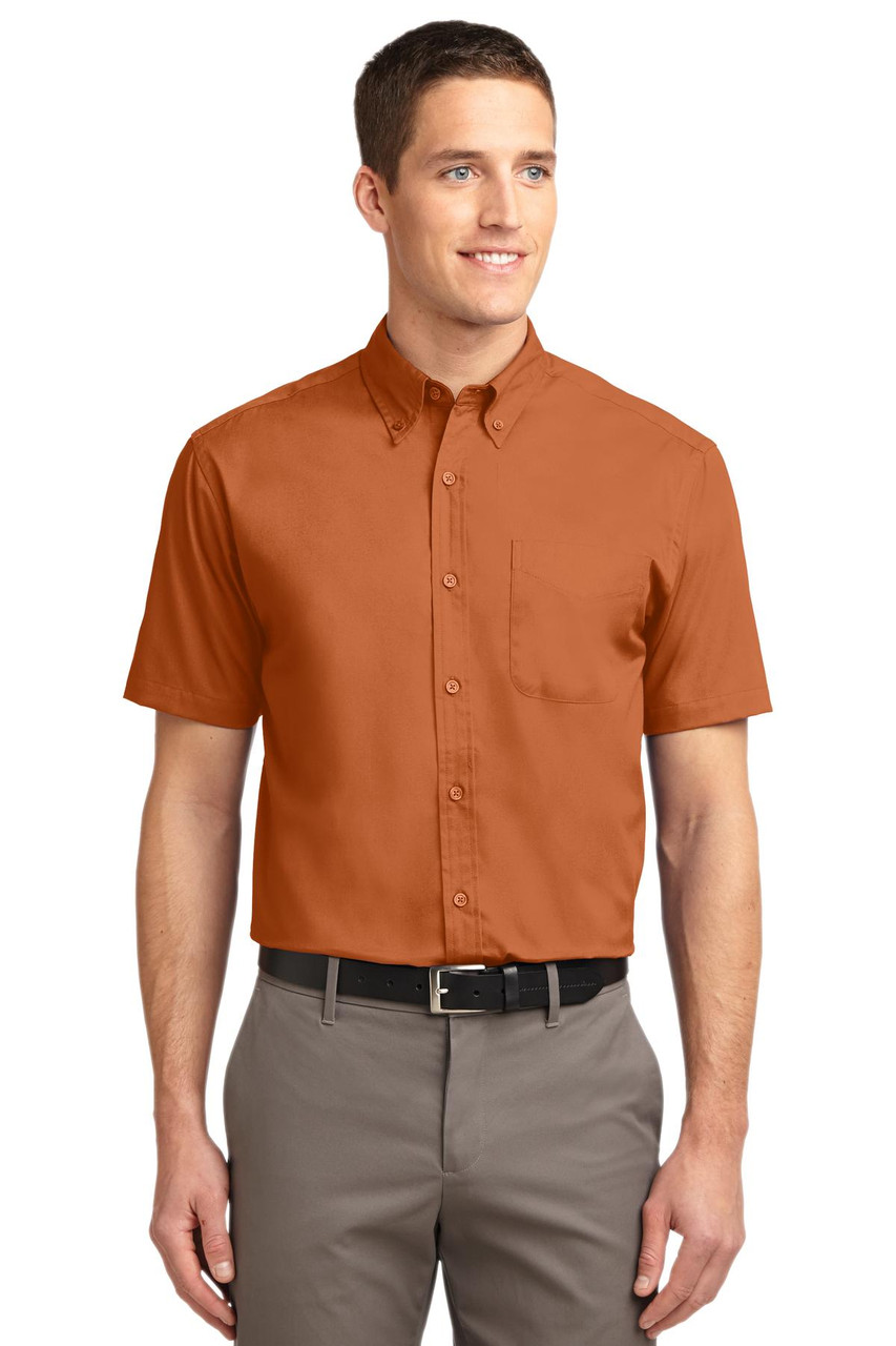 Port Authority® Short Sleeve Easy Care Shirt.  S508 Texas Orange/ Light Stone