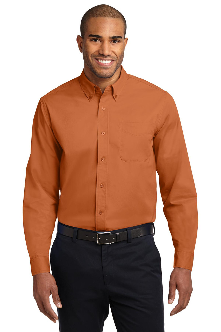 Port Authority® Long Sleeve Easy Care Shirt S608 Texas Orange/ Light Stone