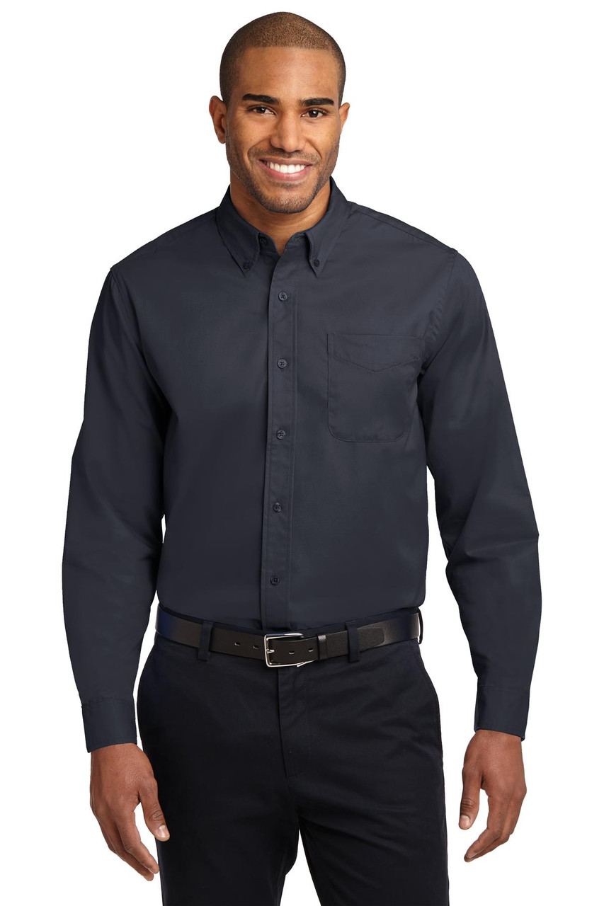 Port Authority® Long Sleeve Easy Care Shirt.  S608 Classic Navy/ Light Stone