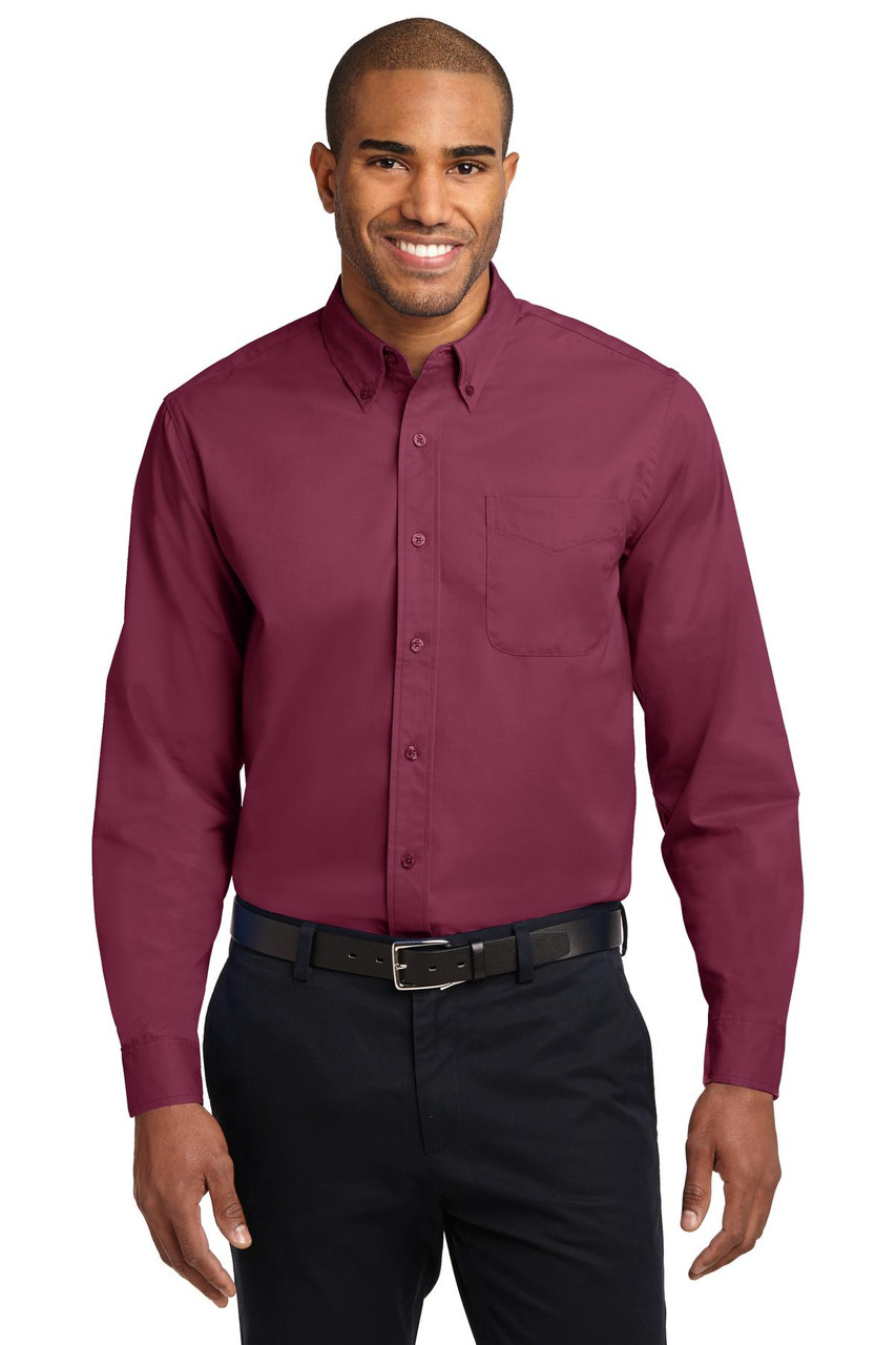 Port Authority® Extended Size Long Sleeve Easy Care Shirt. S608ES Burgundy/ Light Stone