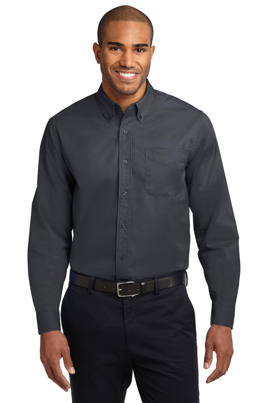 Port Authority® Extended Size Long Sleeve Easy Care Shirt. S608ES Classic Navy/ Light Stone