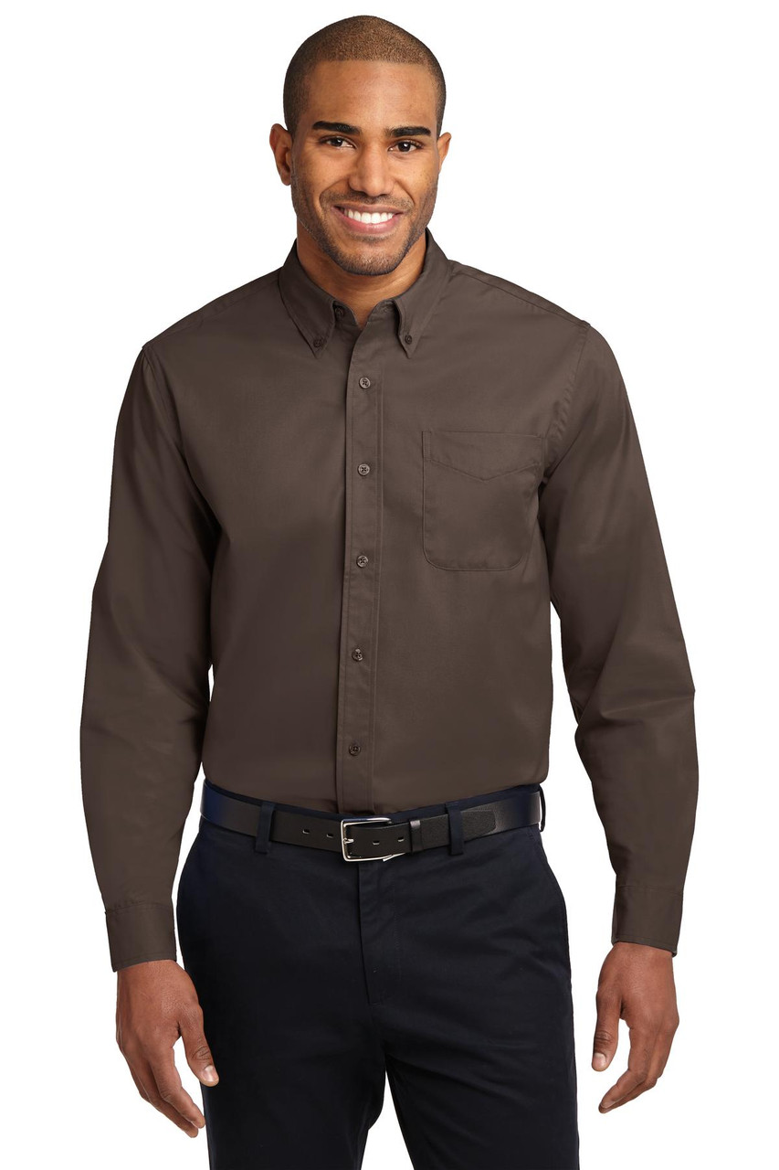 Port Authority® Extended Size Long Sleeve Easy Care Shirt. S608ES Coffee Bean/ Light Stone