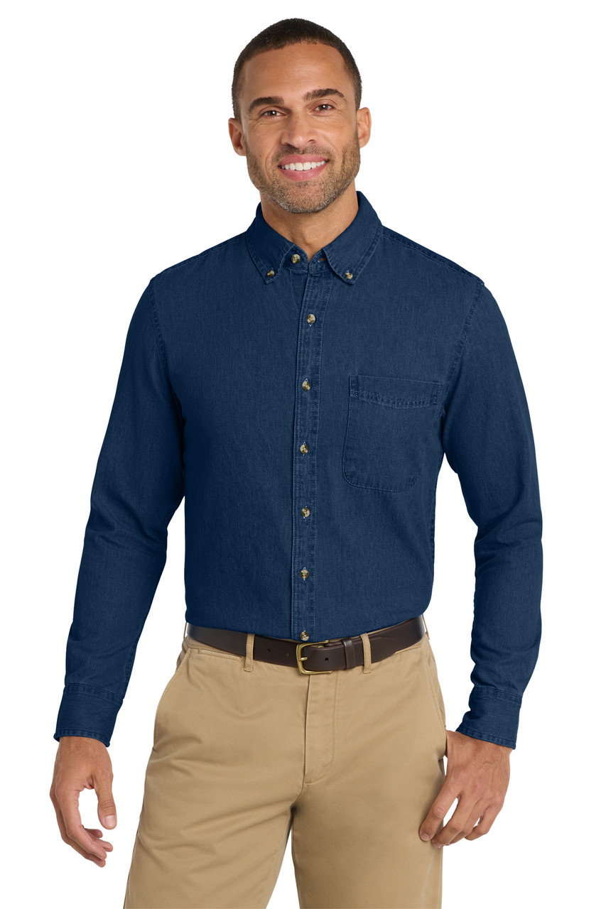 Port & Co™ Long Sleeve Value Denim Shirt. SP10 Ink Blue