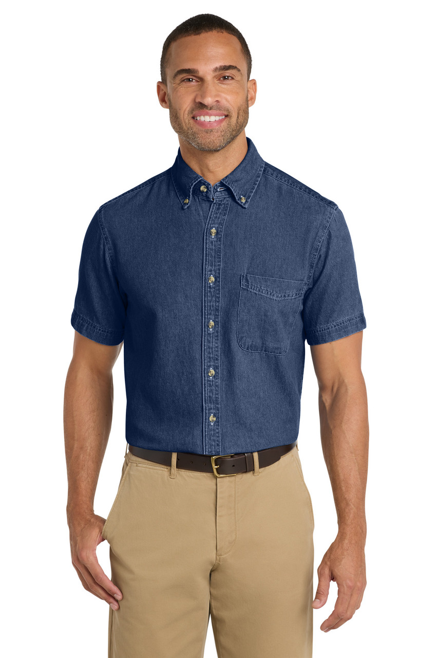 Port & Co™ Short Sleeve Value Denim Shirt. SP11 Ink Blue