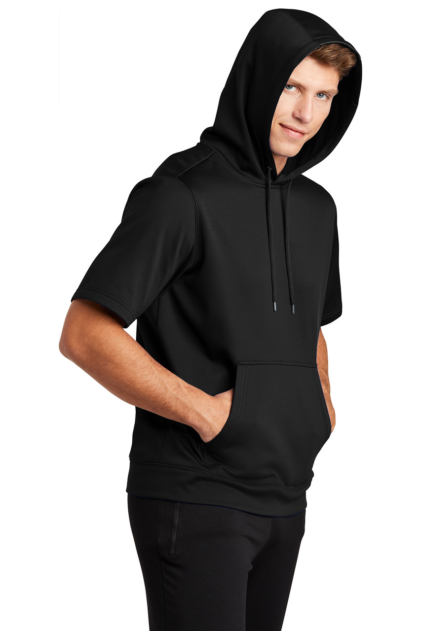 Sport-Tek ® Sport-Wick ® Fleece Short Sleeve Hooded Pullover. ST251 Black Hood