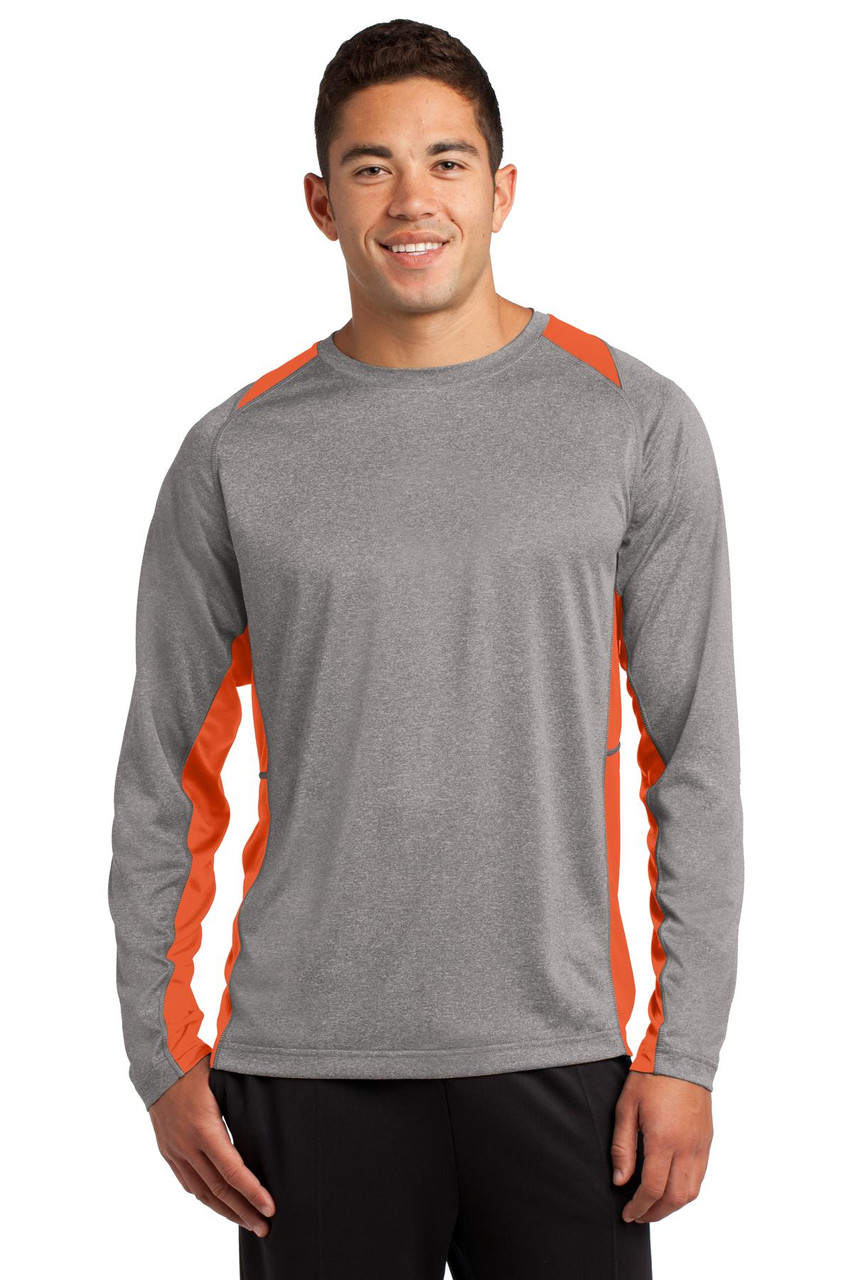 Sport-Tek® Long Sleeve Heather Colorblock Contender™ Tee. ST361LS Vintage Heather/ Deep Orange