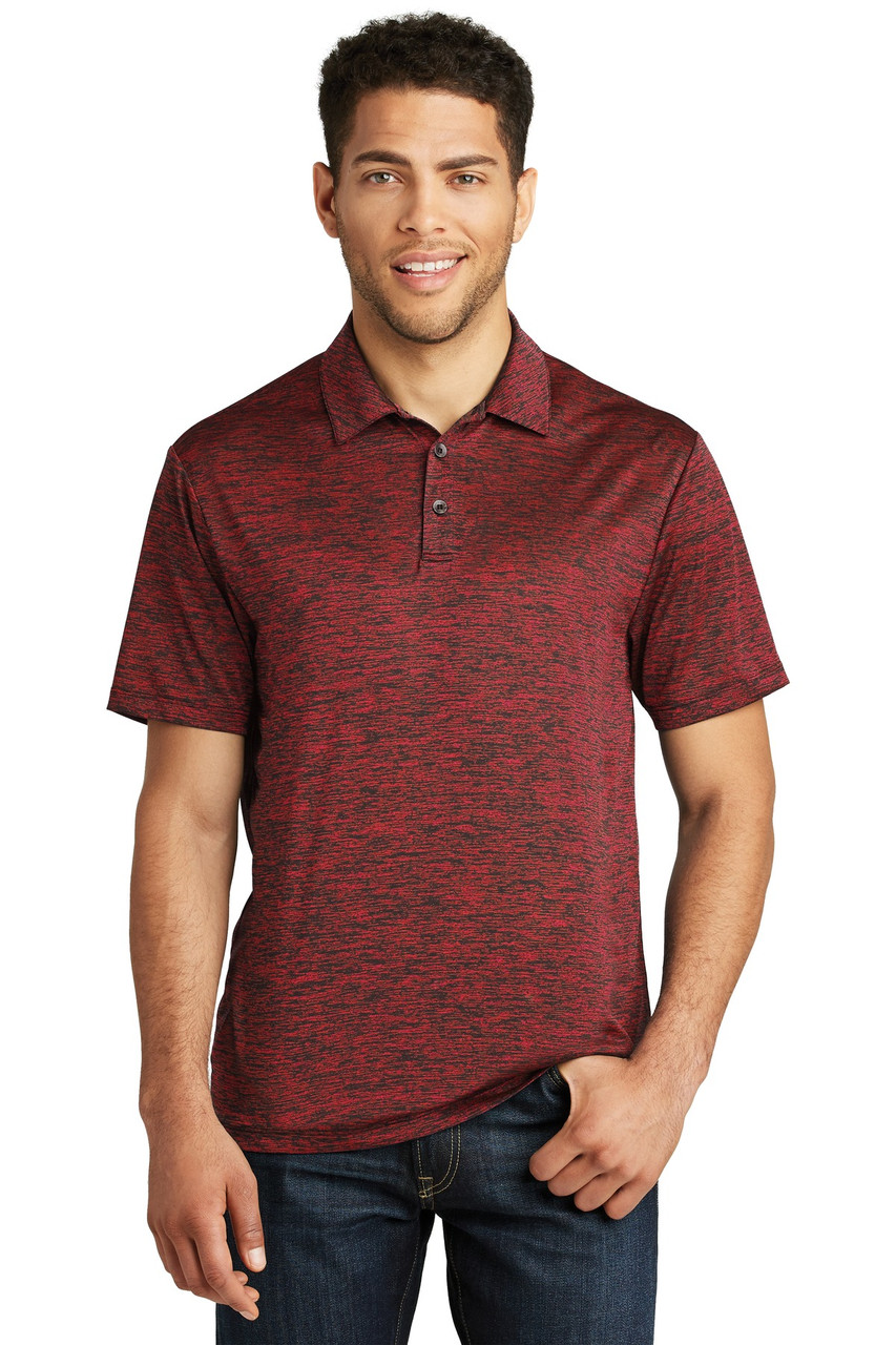 Sport-Tek ® PosiCharge ® Electric Heather Polo. ST590 Deep Red-Black Electric