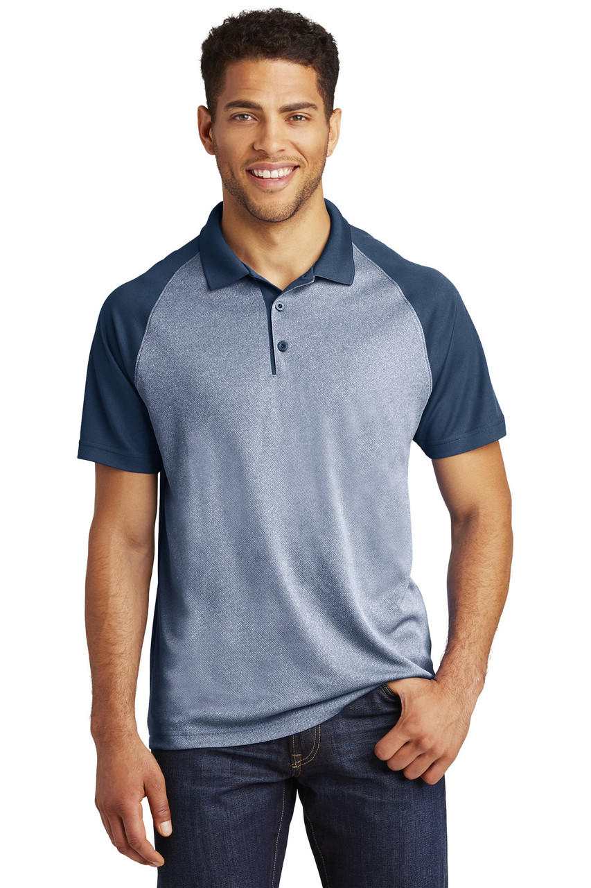 Sport-Tek ® PosiCharge ® RacerMesh ® Raglan Heather Block Polo. ST641 True Navy Heather/ True Navy