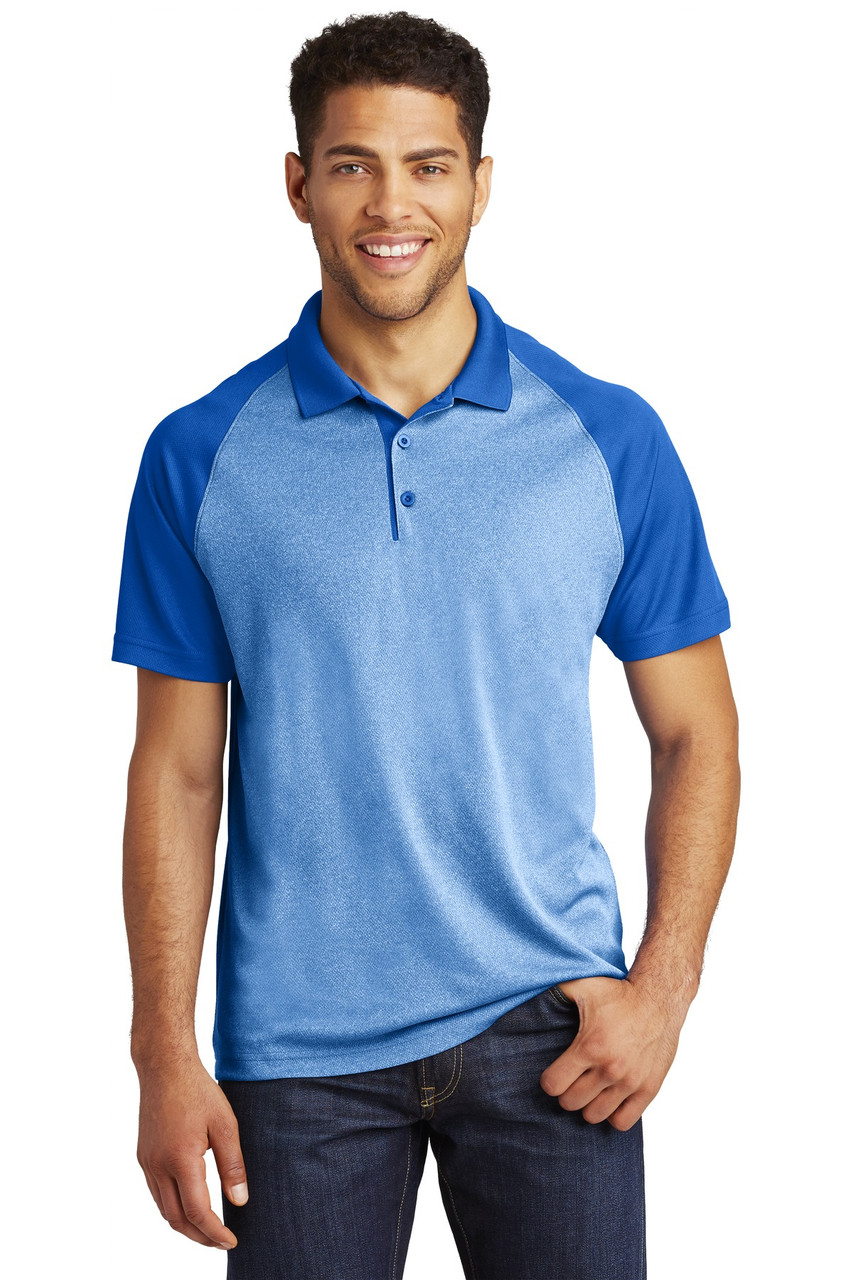 Sport-Tek ® PosiCharge ® RacerMesh ® Raglan Heather Block Polo. ST641 True Royal Heather/ True Royal