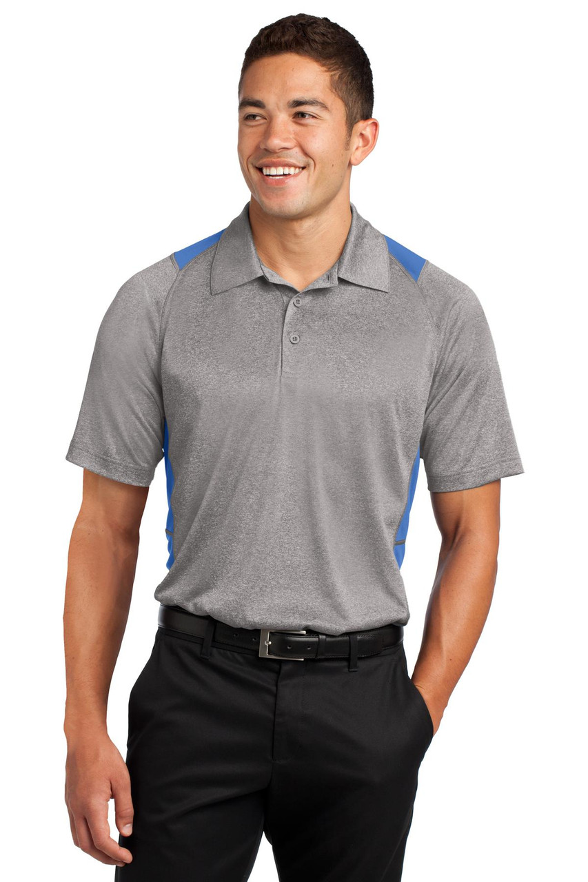 Sport-Tek® Heather Colorblock Contender™ Polo. ST665 Vintage Heather/ Carolina Blue