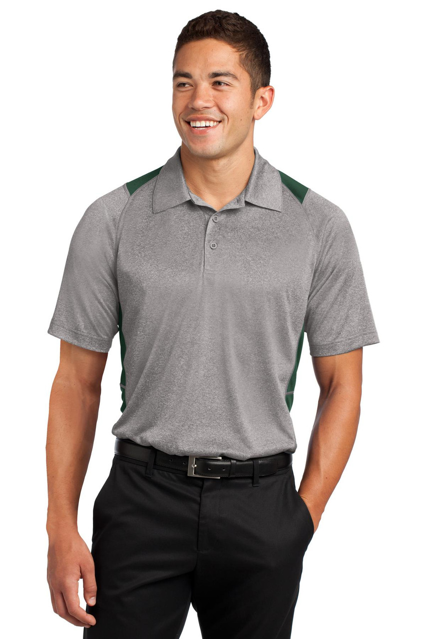 Sport-Tek® Heather Colorblock Contender™ Polo. ST665 Vintage Heather/ Forest Green