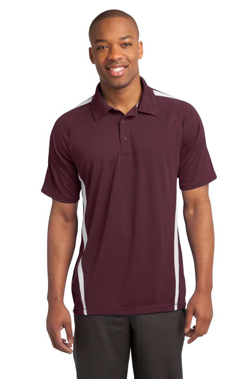 Sport-Tek® PosiCharge® Micro-Mesh Colorblock Polo. ST685 Maroon/ White