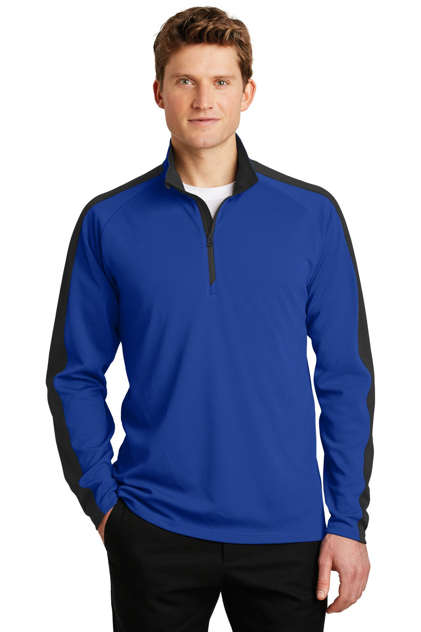 Sport-Tek® Sport-Wick® Textured Colorblock 1/4-Zip Pullover. ST861 True Royal/ Black