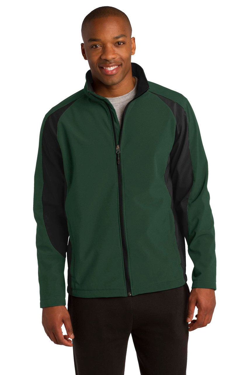 Sport-Tek® Colorblock Soft Shell Jacket. ST970 Forest Green/ Black