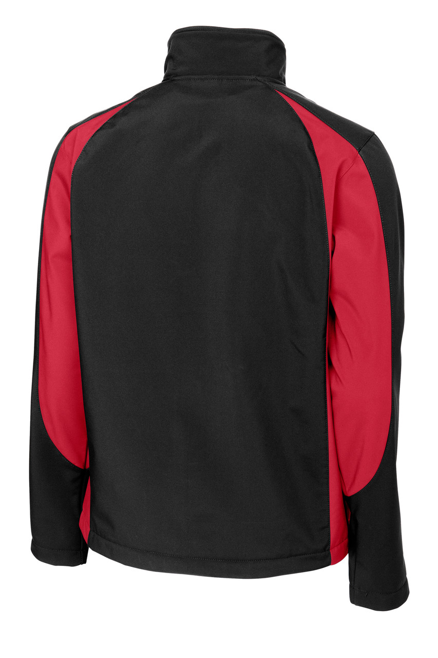 Sport-Tek® Colorblock Soft Shell Jacket. ST970 Black/ True Red Back