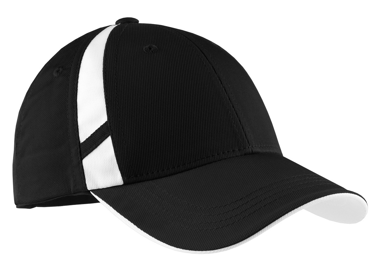Sport-Tek® Dry Zone® Mesh Inset Cap. STC12 Black/ White