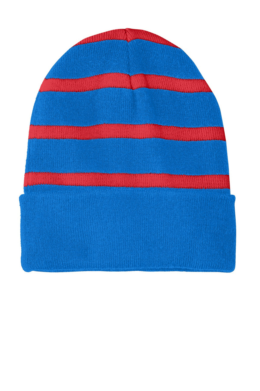 Sport-Tek® Striped Beanie with Solid Band. STC31 Sport Blue/ True Red