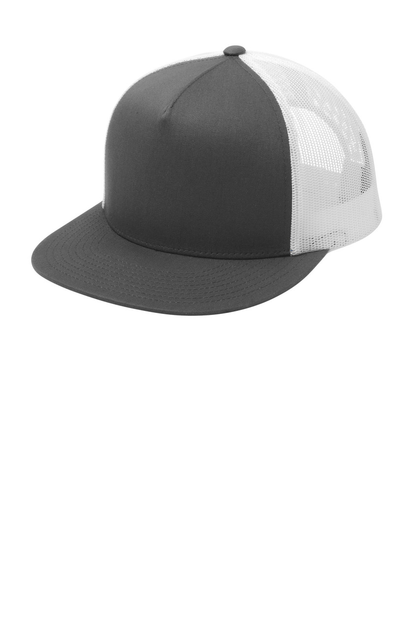 Sport-Tek® YP Classics ® 5-Panel Classic Trucker Mesh Back Cap. STC38 Graphite/ White