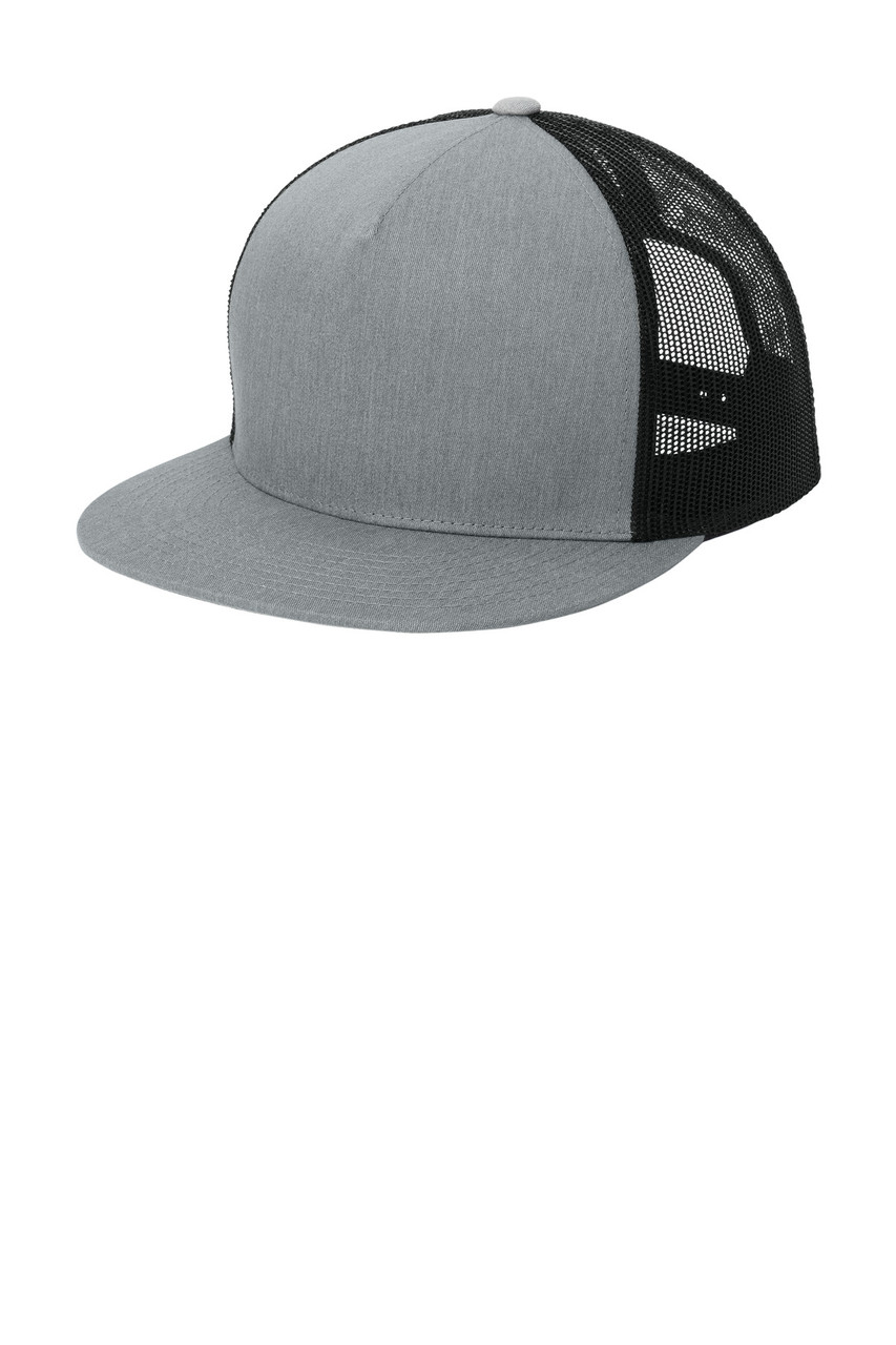 Sport-Tek® YP Classics ® 5-Panel Classic Trucker Mesh Back Cap. STC38 Heather Grey/ Black