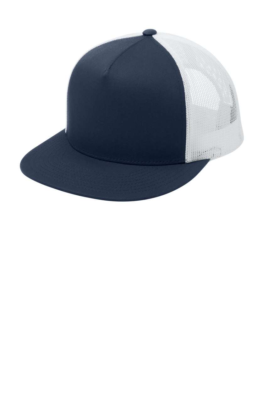 Sport-Tek® YP Classics ® 5-Panel Classic Trucker Mesh Back Cap. STC38 True Navy/ White