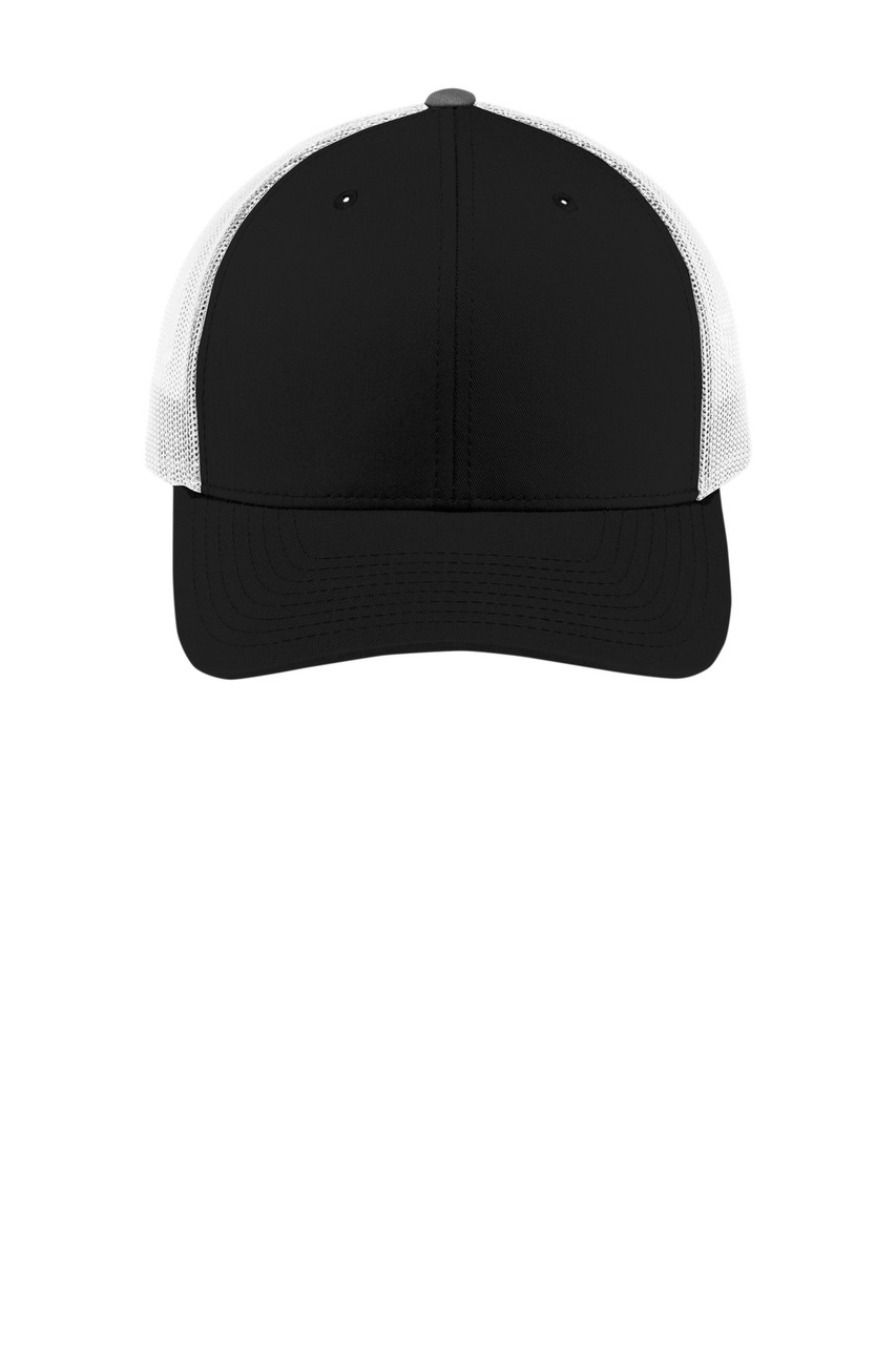 Sport-Tek ® Yupoong ® Retro Trucker Cap. STC39 Black/ White