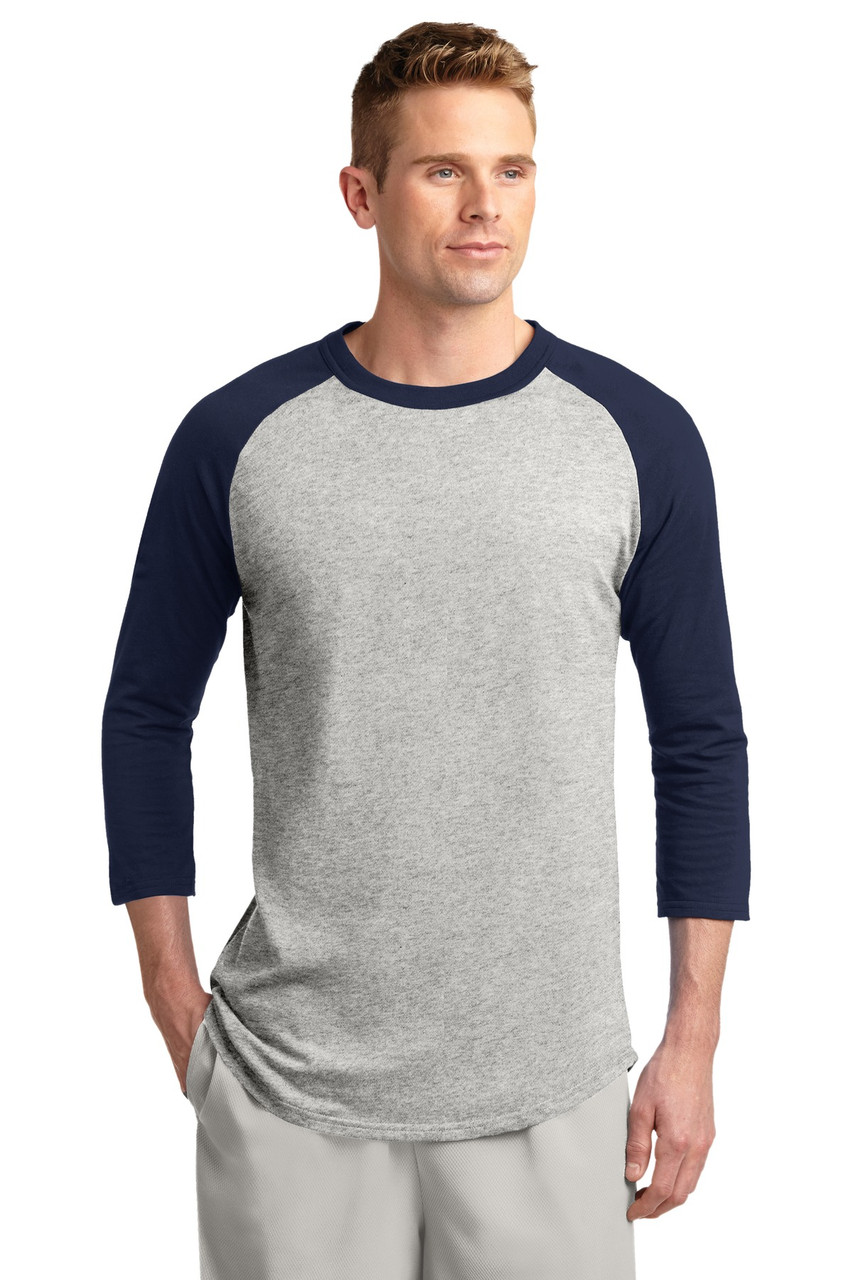 Sport-Tek® Colorblock Raglan Jersey.  T200 Heather Grey/ Navy