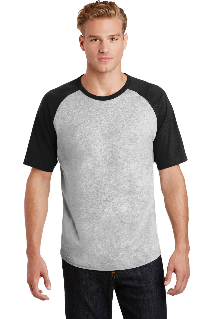 Sport-Tek® Short Sleeve Colorblock Raglan Jersey. T201 Heather Grey/ Black