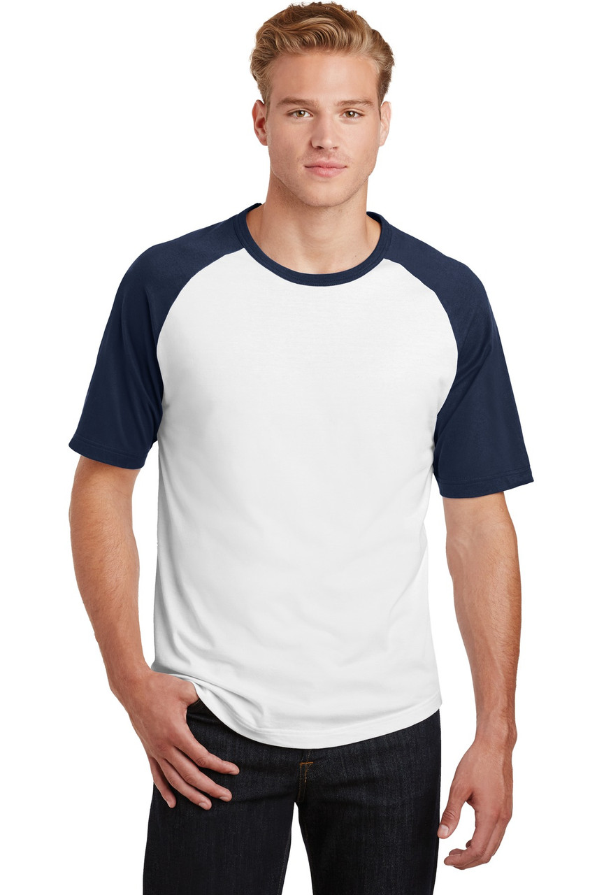 Sport-Tek® Short Sleeve Colorblock Raglan Jersey. T201 White/ Navy