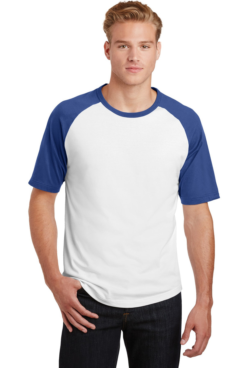 Sport-Tek® Short Sleeve Colorblock Raglan Jersey. T201 White/ Royal