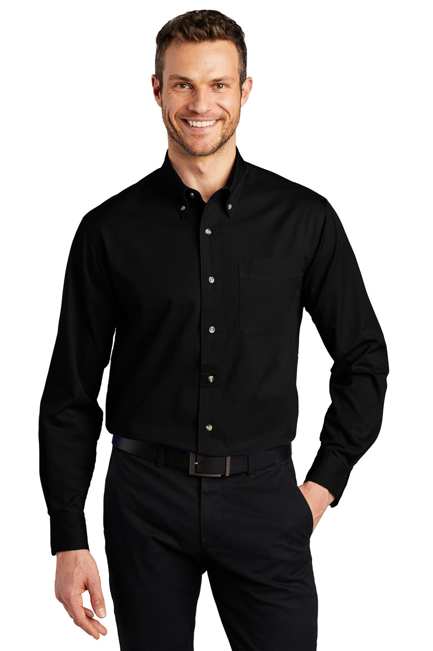 Port Authority® Tall Long Sleeve Twill Shirt.  TLS600T Black LT