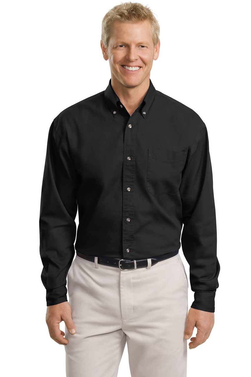 Port Authority® Tall Long Sleeve Twill Shirt.  TLS600T Black
