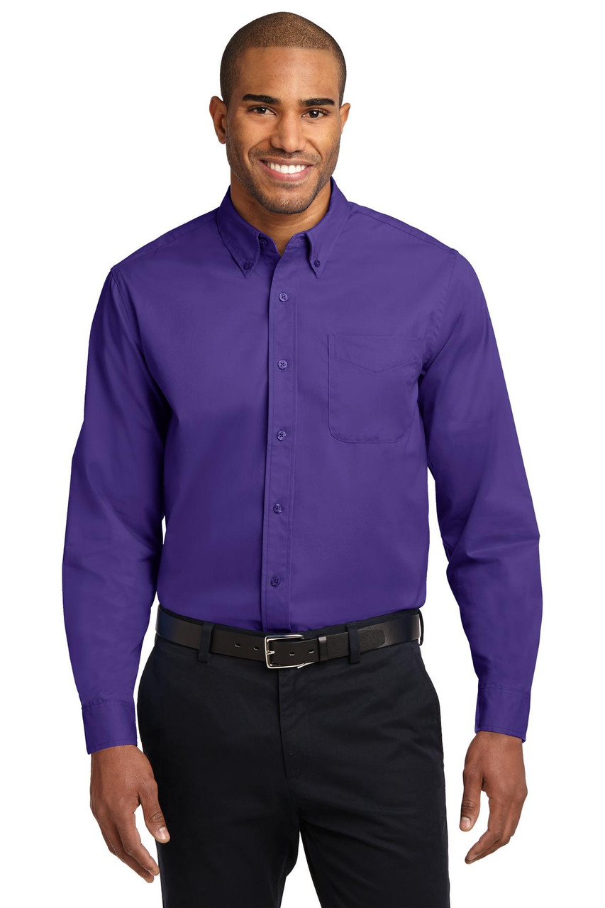 Port Authority® Tall Long Sleeve Easy Care Shirt.  TLS608 Purple/ Light Stone