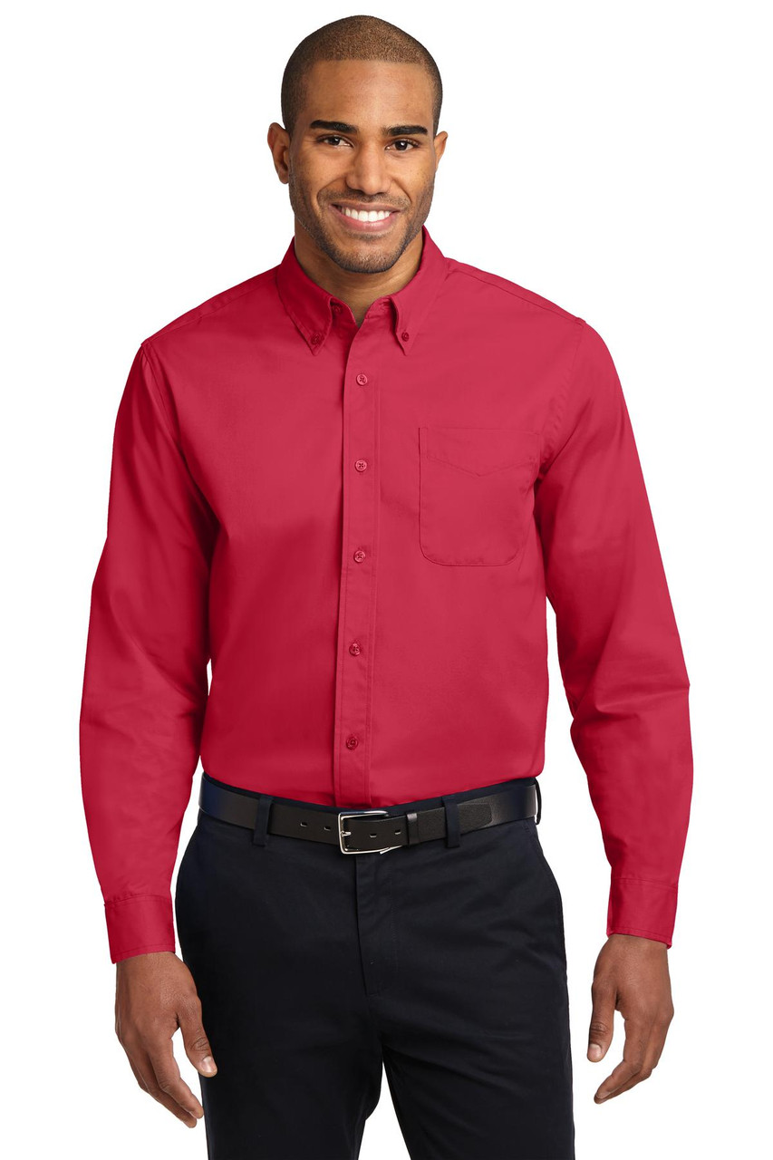 Port Authority® Tall Long Sleeve Easy Care Shirt.  TLS608 Red/ Light Stone