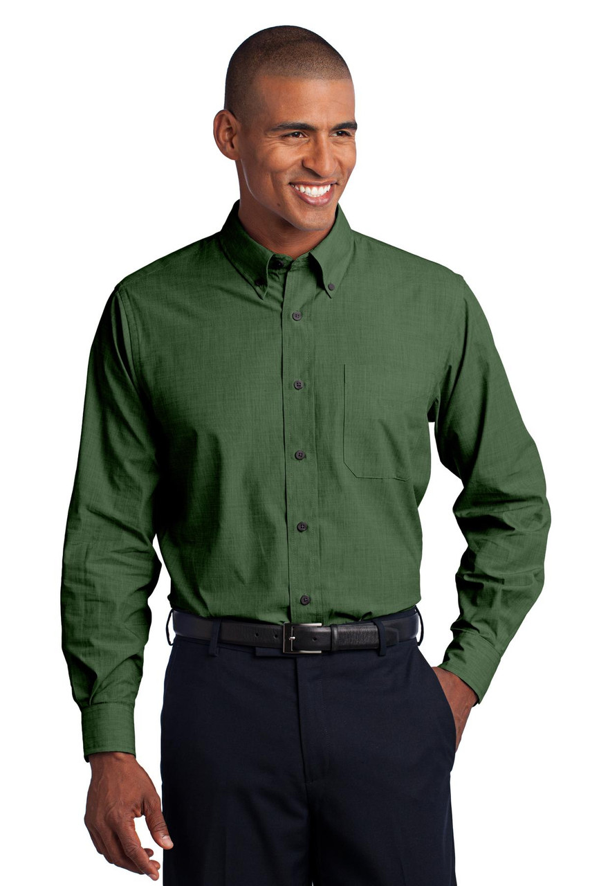 Port Authority® Tall Crosshatch Easy Care Shirt. TLS640 Dark Cactus Green
