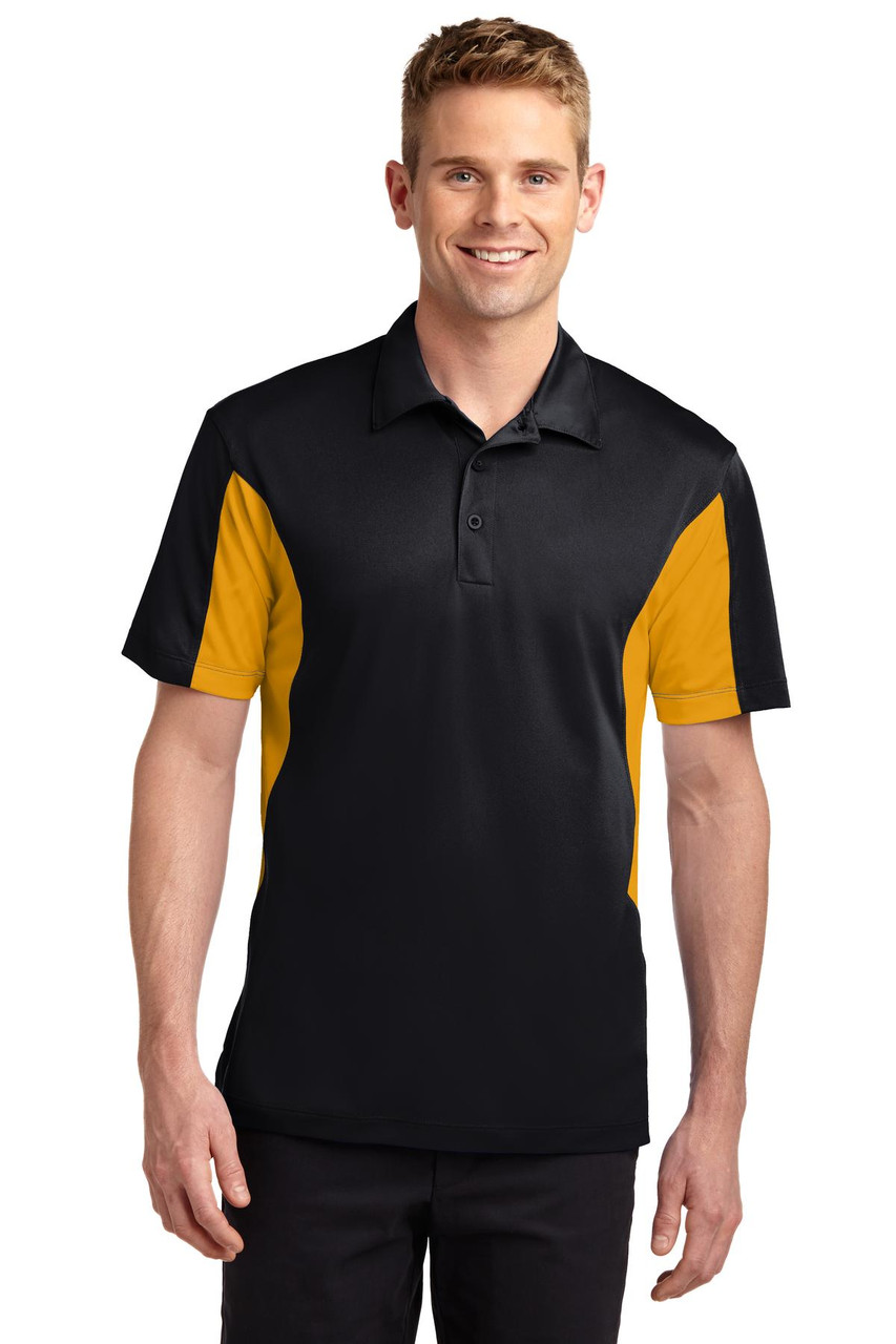 Sport-Tek® Tall Side Blocked Micropique Sport-Wick® Polo. TST655 Black/ Gold